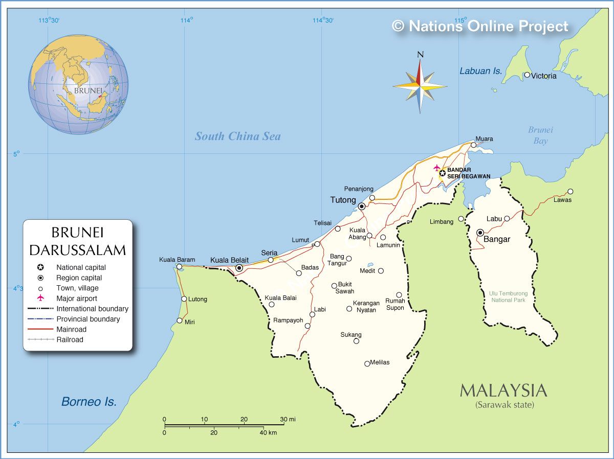 汶萊國土分割為兩地，處在中間地區的就是林夢（Limbang）。區隔林夢與汶萊的是兩條河流。  Source: https://www.nationsonline.org/oneworld/map/brunei-political-map.htm。